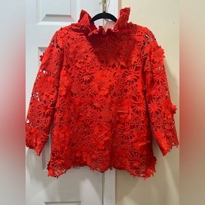 Tuckernuck Red Guipure Lace Faye Blouse